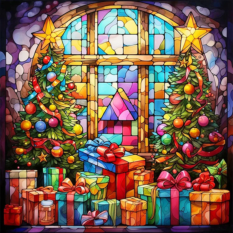 Paint by Numbers Kit Stained Glass Style Christmas Tree