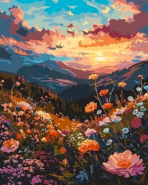 Paint by Numbers Kit A Valley Full Of Wild Flowers