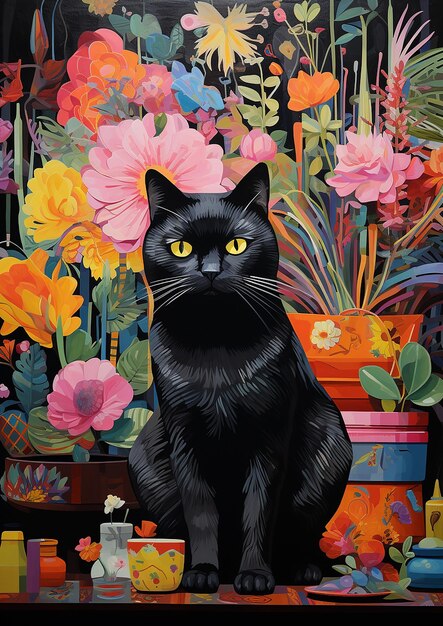Paint by Numbers Kit Black Cat In The Flower Room