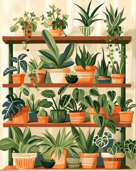 paint plant pot kit Paint by Numbers Kit Plant Pots 40x50cm/16x20in / 24 colors / DIY Wood Frame
