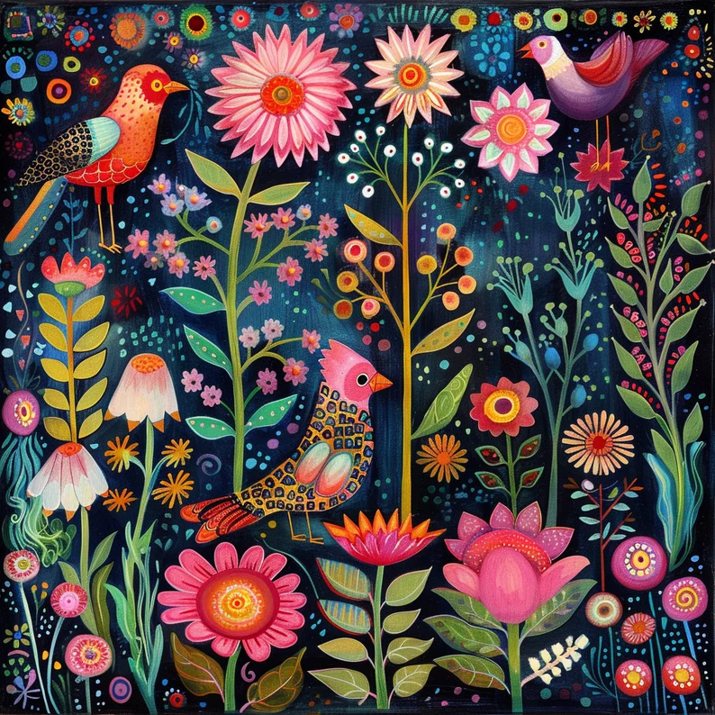Paint by Numbers Kit Flowers and Birds
