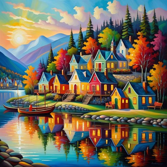 Paint by Numbers Kit Seaside Town