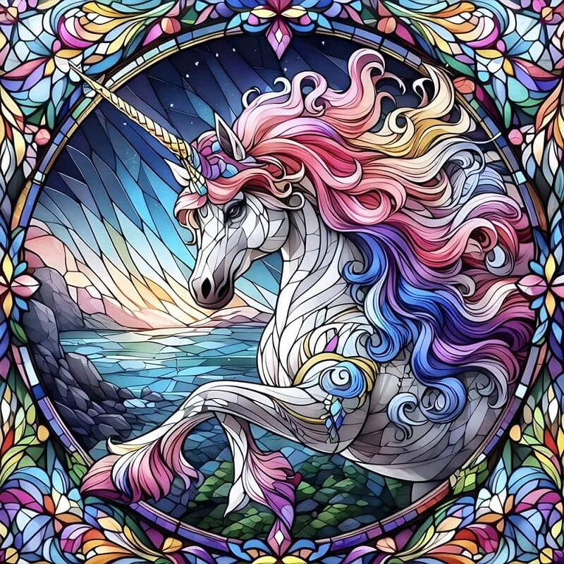 Paint by Numbers Kit Stained Glass Style Unicorn