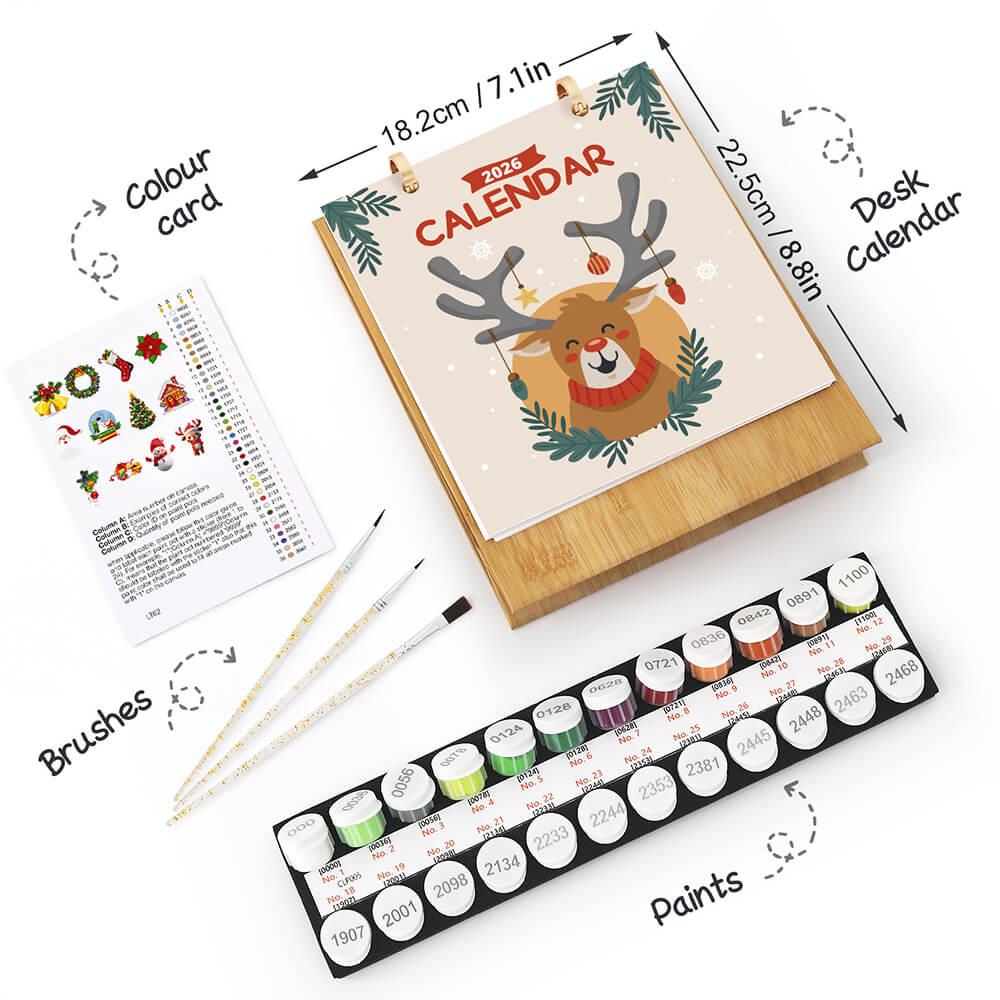 DIY Paint by Numbers Desk Calendar 2026 - Christmas