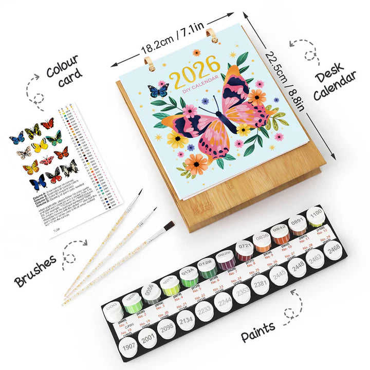 DIY Paint by Numbers Desk Calendar 2026 - Beautiful Butterflies
