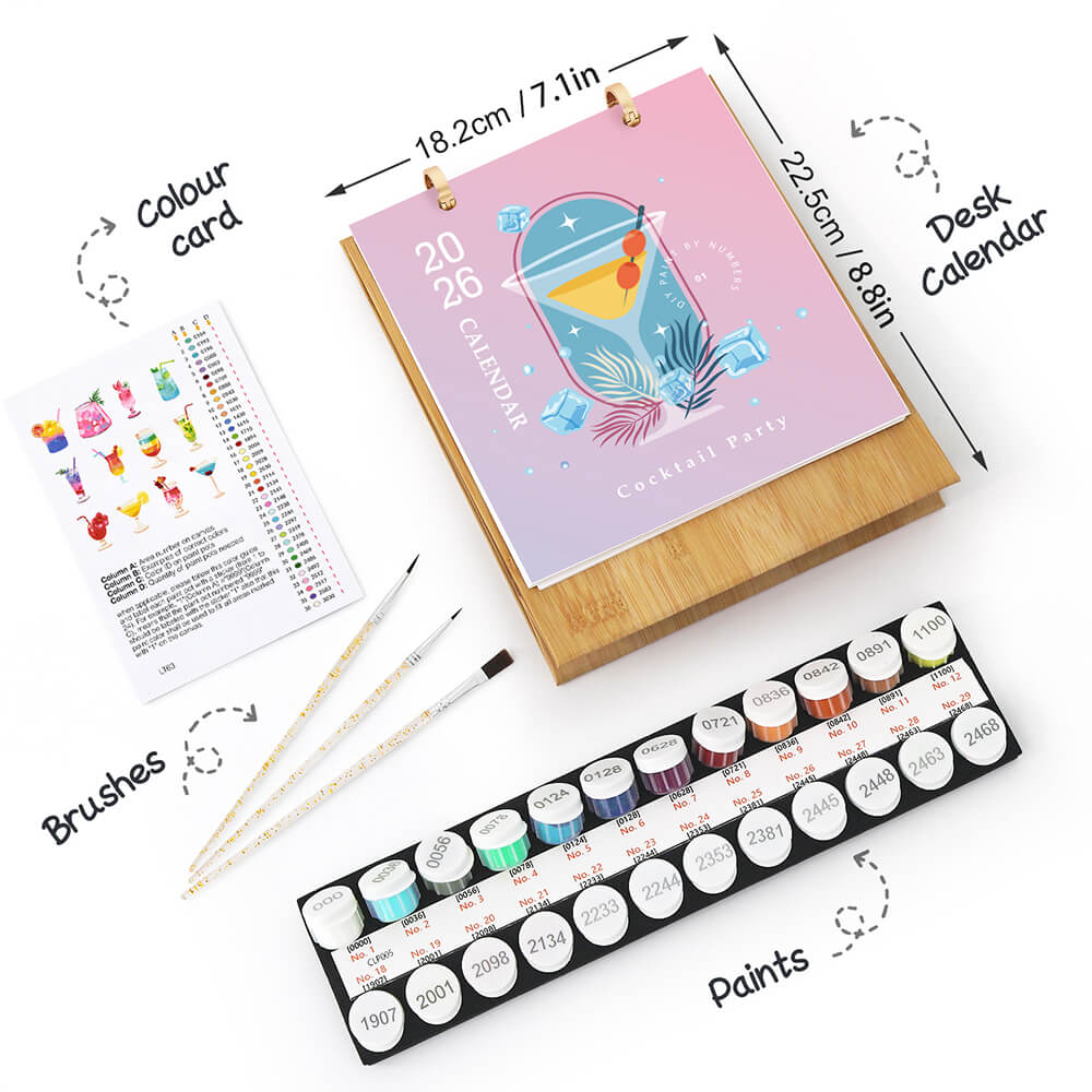 DIY Paint by Numbers Desk Calendar 2026 - Cocktail