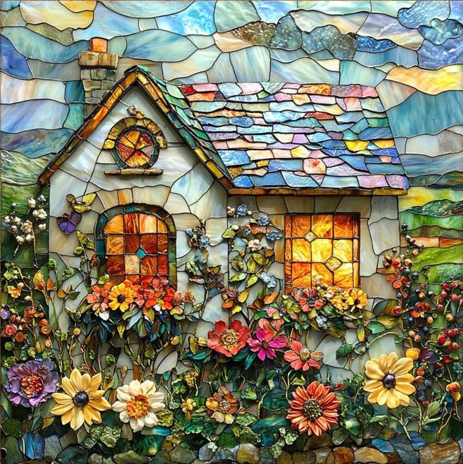 Paint by Numbers Kit Stained Glass Style Garden House