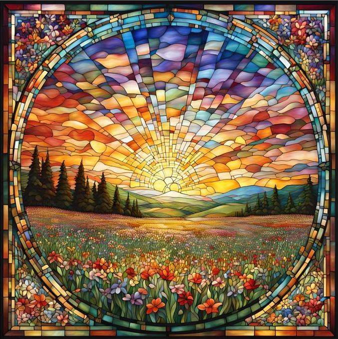 Paint by Numbers Kit Stained Glass Style Landscape