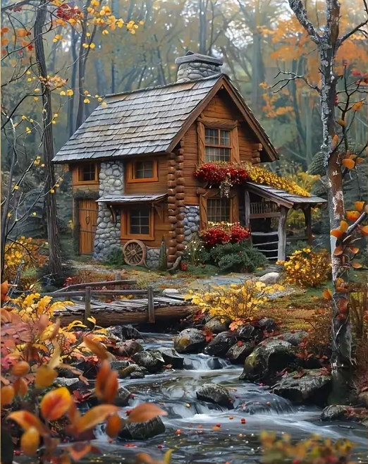 Paint by Numbers Kit Cabin In The Forest