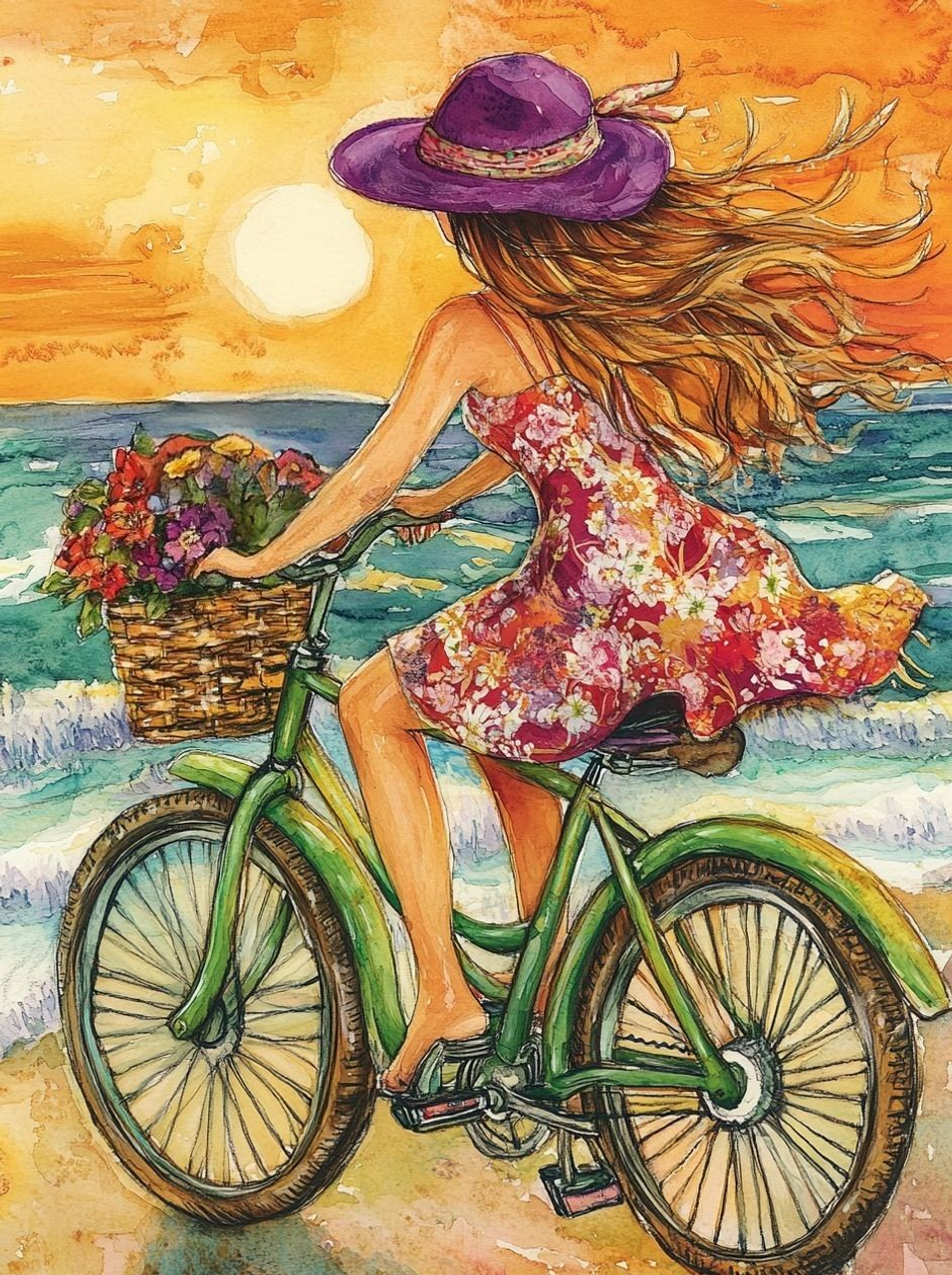 Paint by Numbers Kit Girl Riding A Bicycle