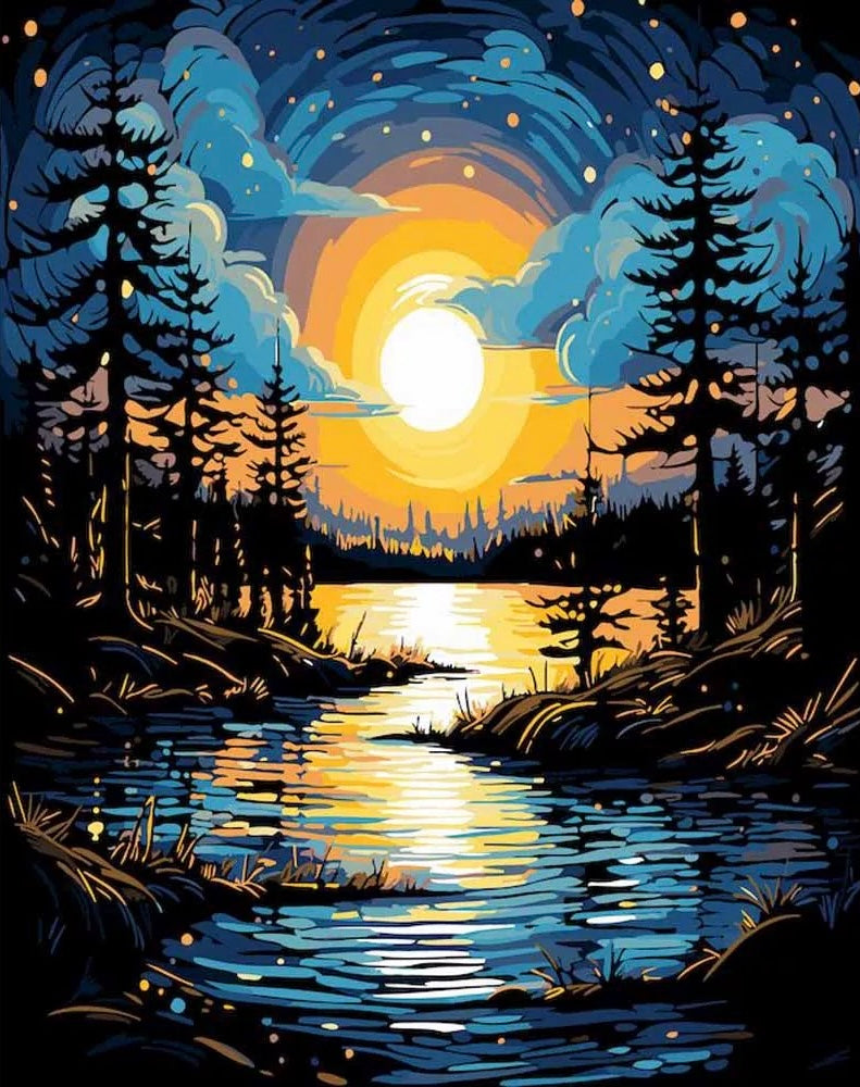 Paint by Numbers Kit Riverside Forest