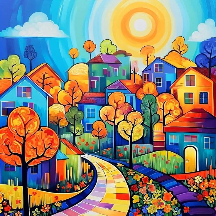 Paint by Numbers Kit Abstract Colorful Town