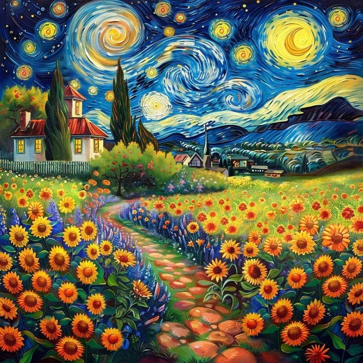 Paint by Numbers Kit Abstract Starry Sky Sunflower