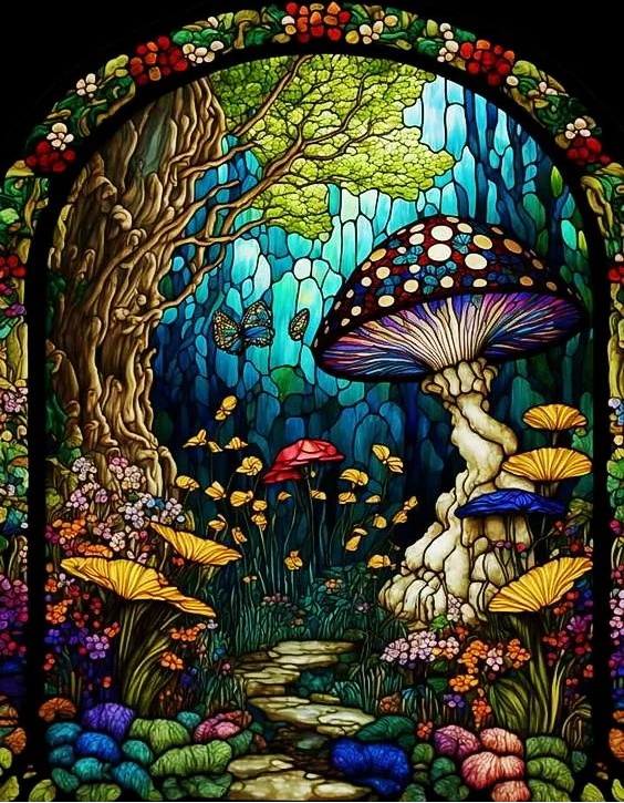 Paint by Numbers Kit Stained Glass Style Mushrooms