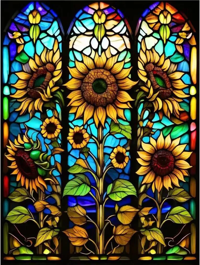 Paint by Numbers Kit Stained Glass Style Sunflowers