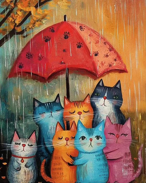 Paint by Numbers Kit Cats Holding Umbrellas