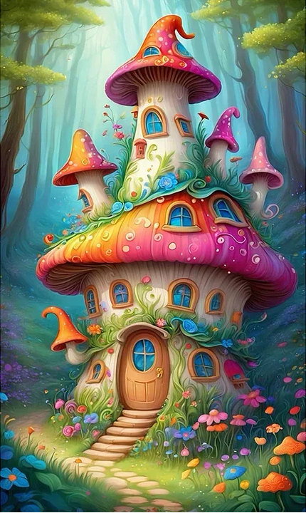 Paint by Numbers Kit Magic Mushroom House