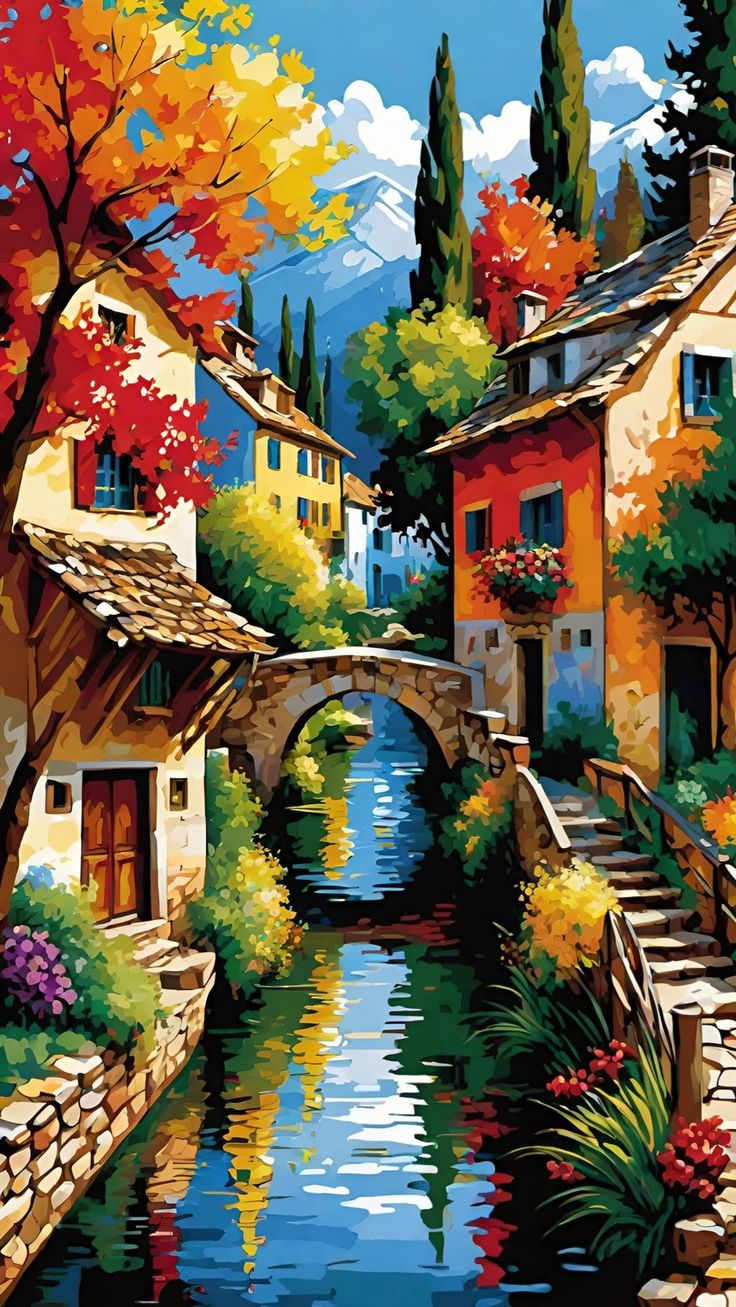Paint by Numbers Kit Town Scenery