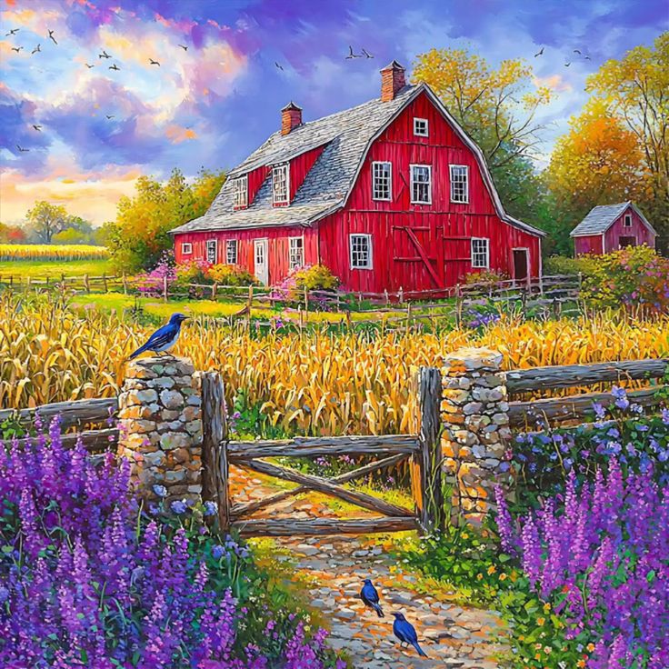 Paint by Numbers Kit Red House in the Field