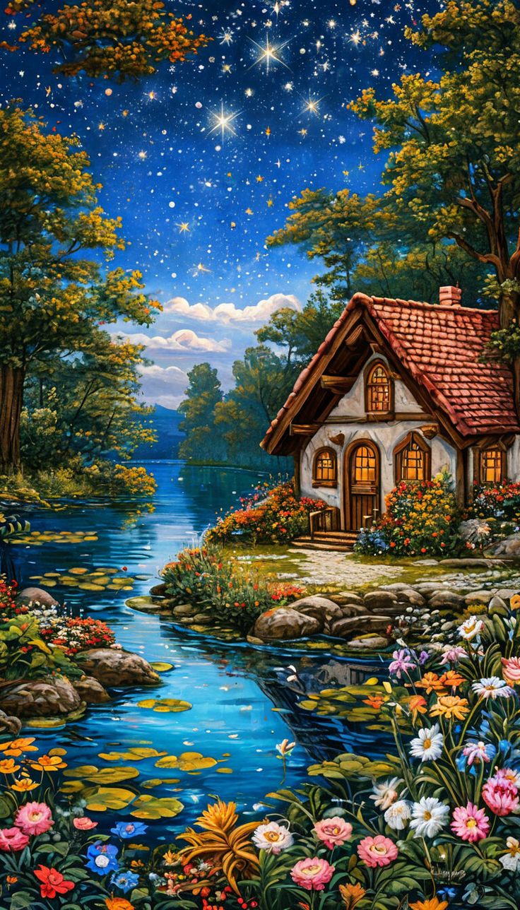 Paint by Numbers Kit Lakeside Cabin