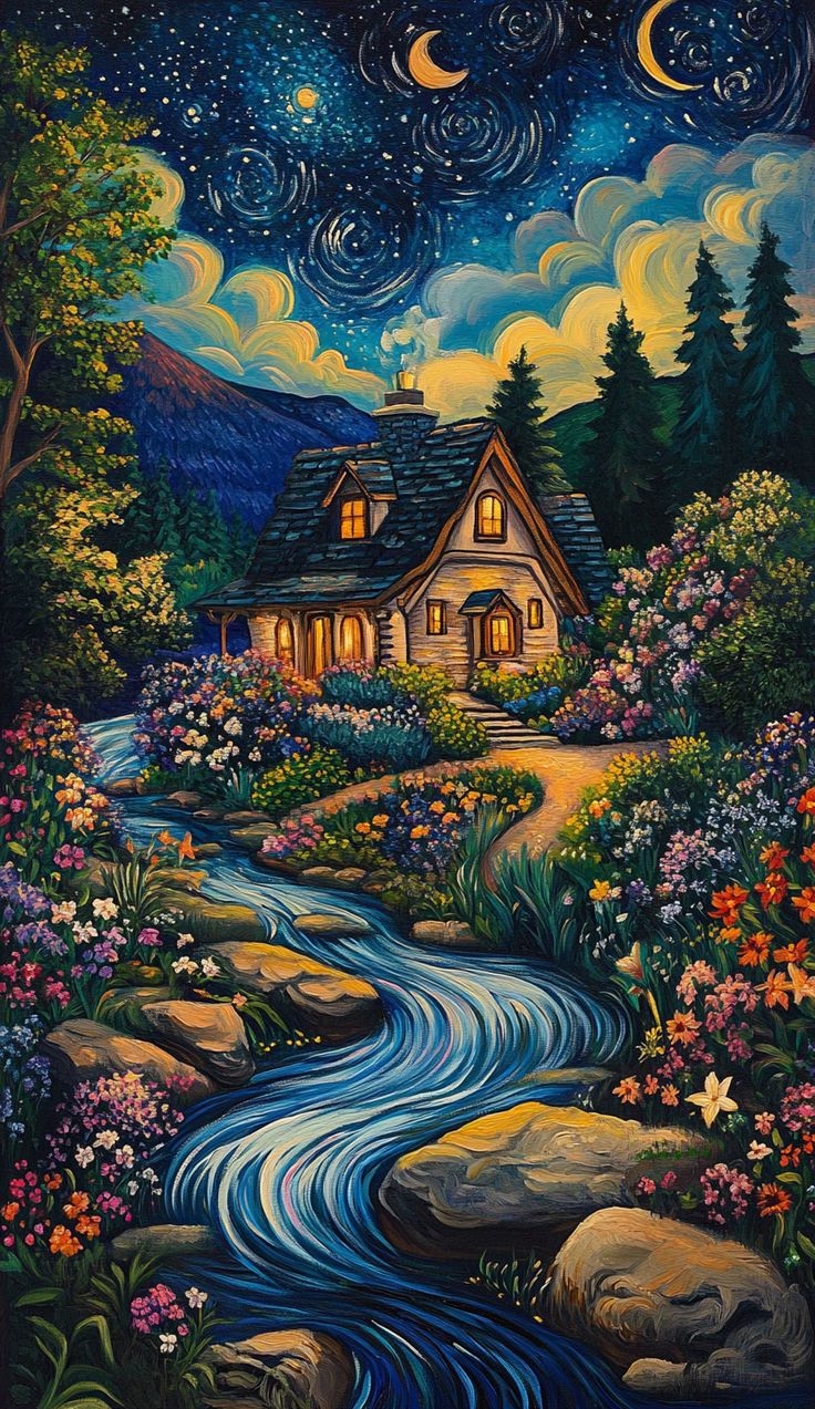 Paint by Numbers Kit Cabin By The River