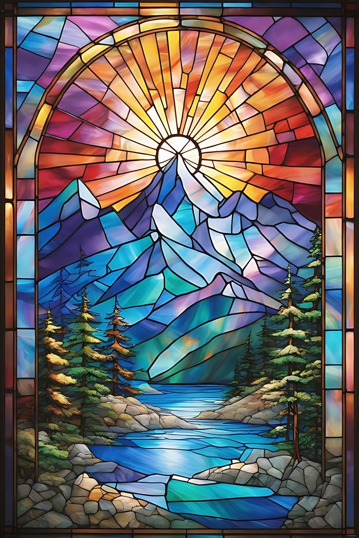 Paint by Numbers Kit Stained Glass Style Landscape