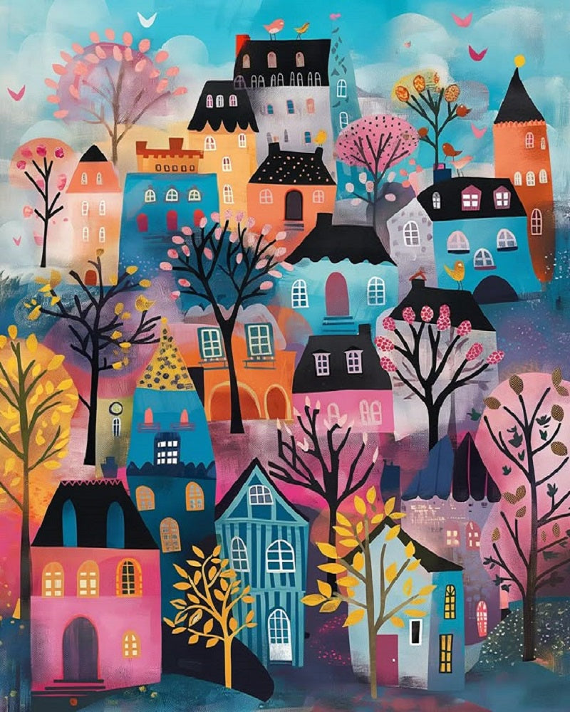 Paint by Numbers Kit Fantasy Colorful Town