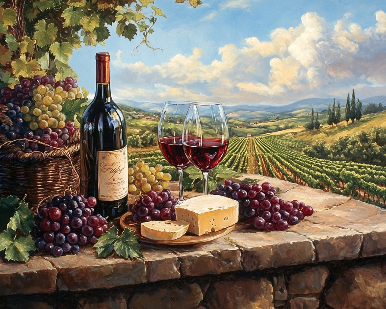Paint by Numbers Kit Red Wine And Grapes