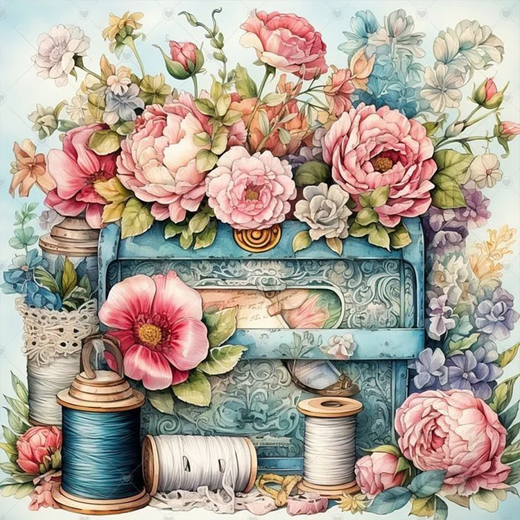 Paint by Numbers Kit Flower Sewing Machine