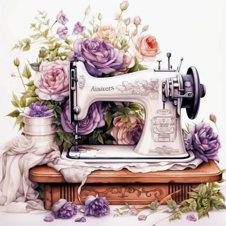 Paint by Numbers Kit Flower Sewing Machine