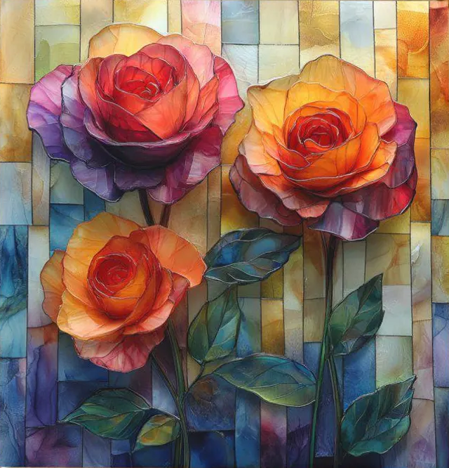 Paint by Numbers Kit Stained Glass Style Flowers