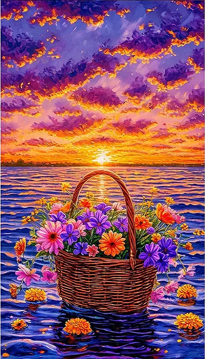 Paint by Numbers Kit Flower Basket On The Sea
