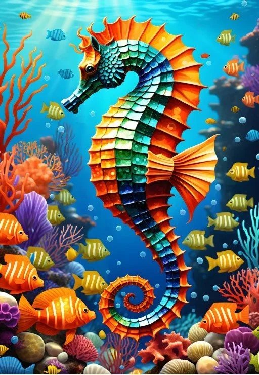 Paint by Numbers Kit Colored Seahorse
