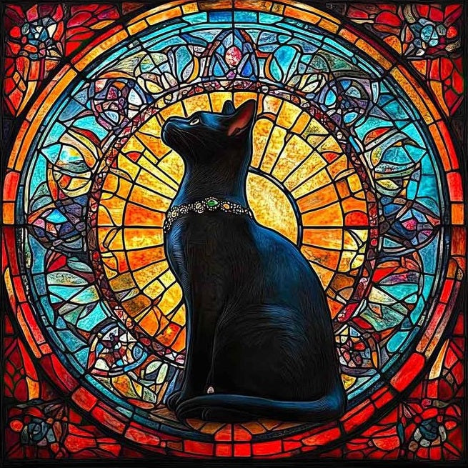 Paint by Numbers Kit Stained Glass Style Black Cat