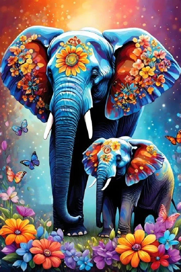 Paint by Numbers Kit Flower Elephant