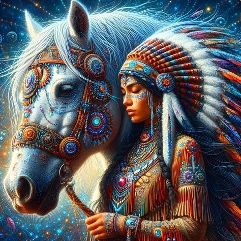 Paint by Numbers Kit Indian Woman And Horse
