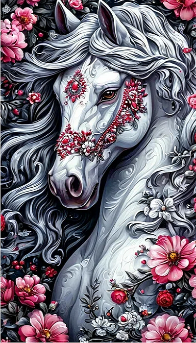 Paint by Numbers Kit Horses in the Flowers