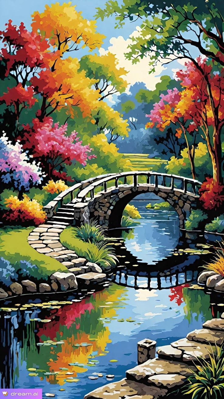 Paint by Numbers Kit Scenery By The Bridge