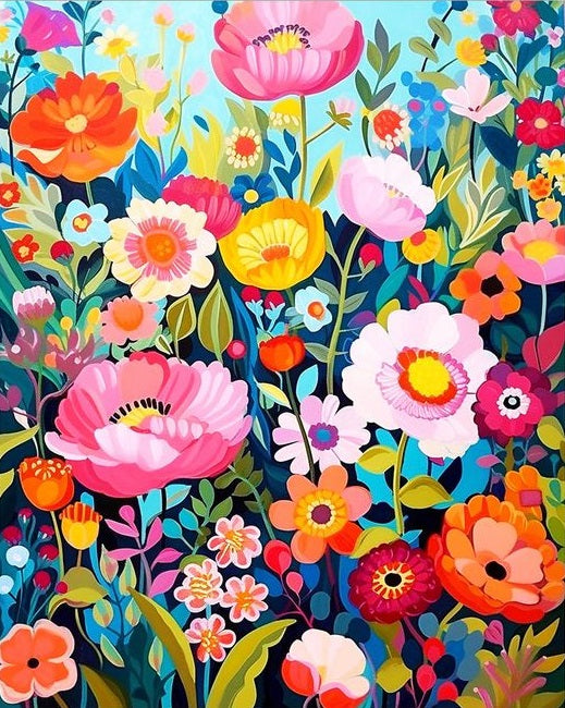 Paint by Numbers Kit Colored Flowers