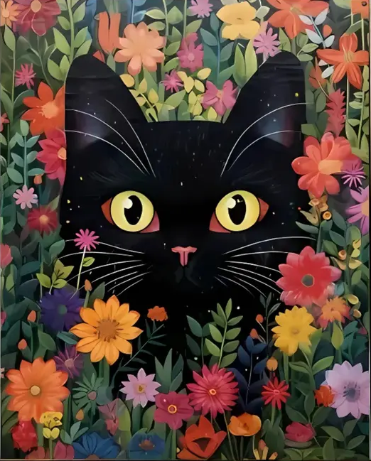 Paint by Numbers Kit Black Cat in Flowers