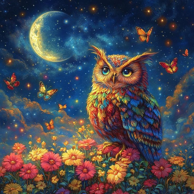 Paint by Numbers Kit Owl In The Flowers
