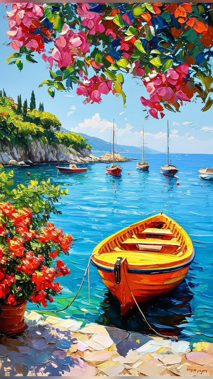 Paint by Numbers Kit Boats by the Sea