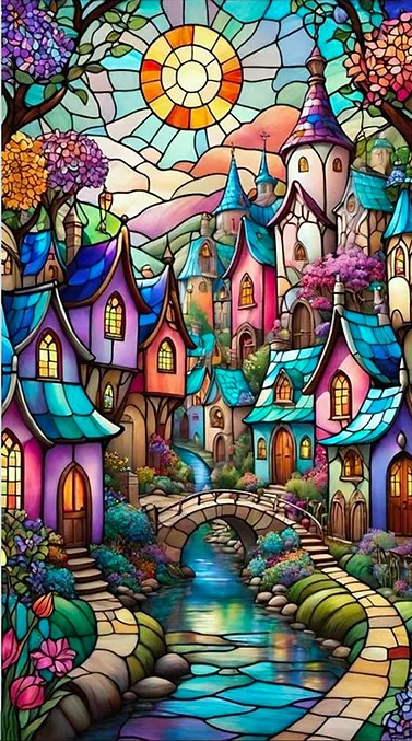 Paint by Numbers Kit Painted Glass Style Castle