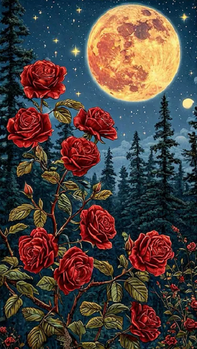Paint by Numbers Kit Flowers Under The Moon