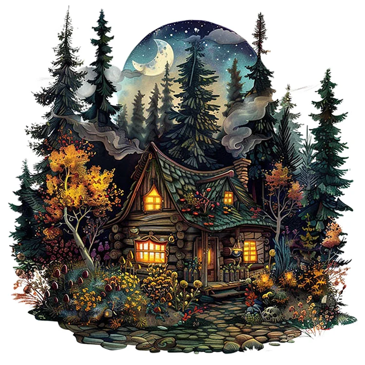 Paint by Numbers Kit Forest Cabin