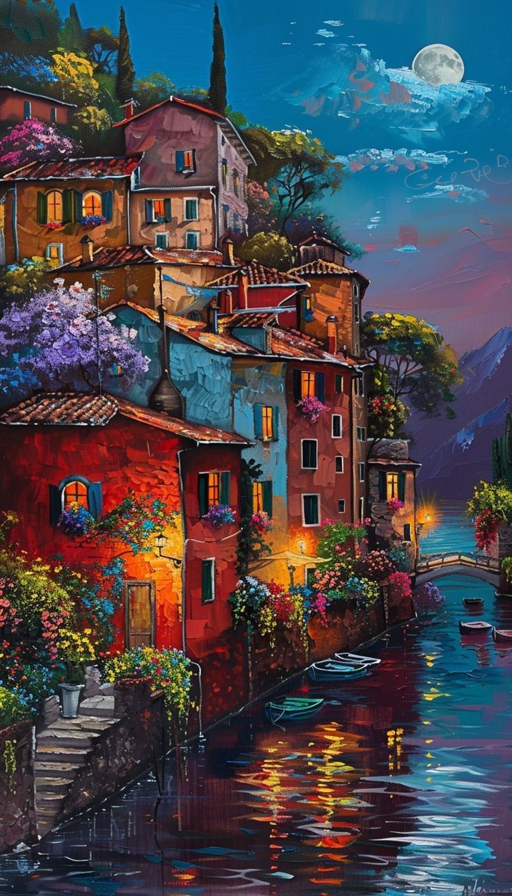 Paint by Numbers Kit Riverside Town