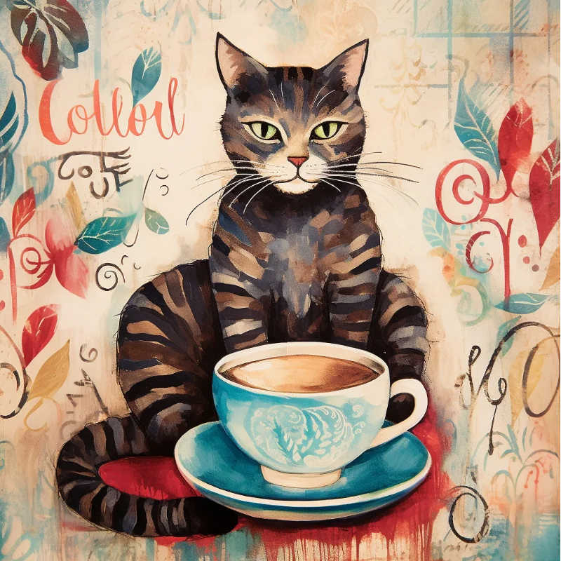 Paint by Numbers Kit Cat And Coffee