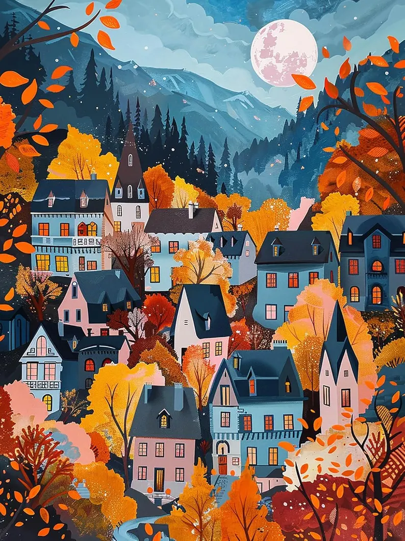 Paint by Numbers Kits Small Town Autumn Scene