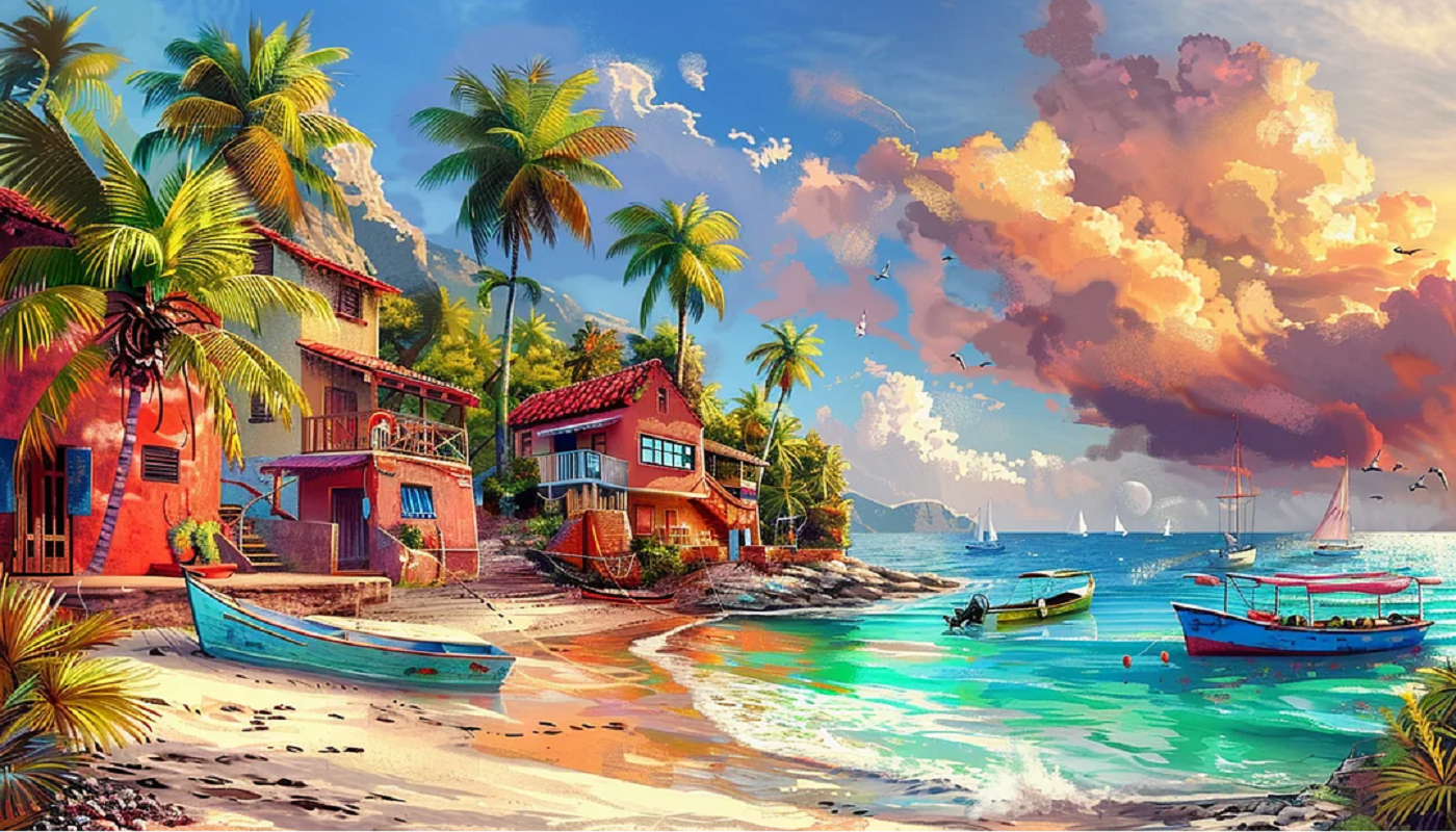 Paint by Numbers Kit Seaside Town Scenery