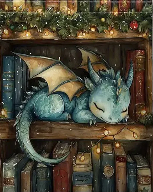 Paint by Numbers Kits Little Dragon On The Bookshelf